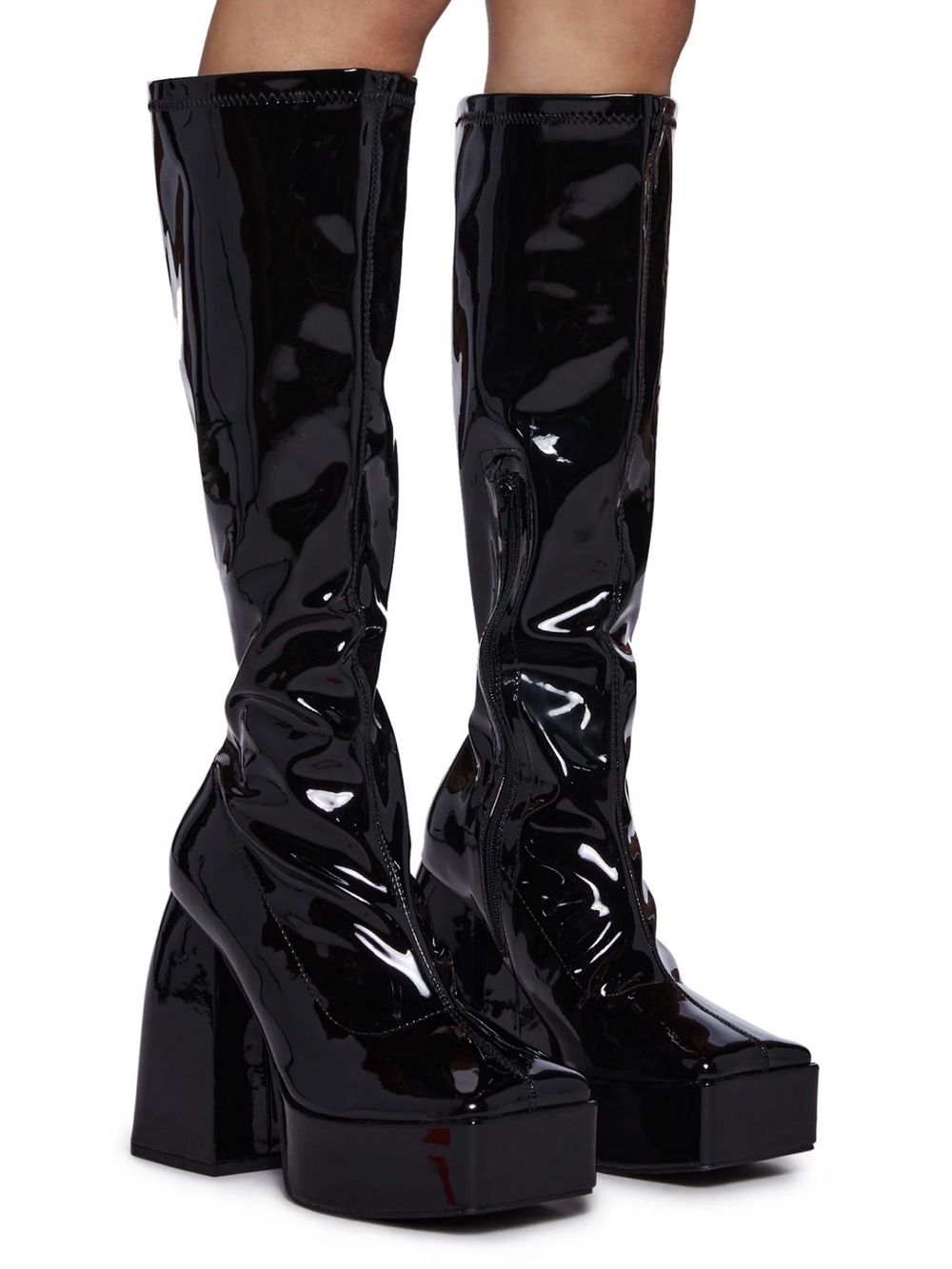 Black Platform Knee High Boots Wide Fit